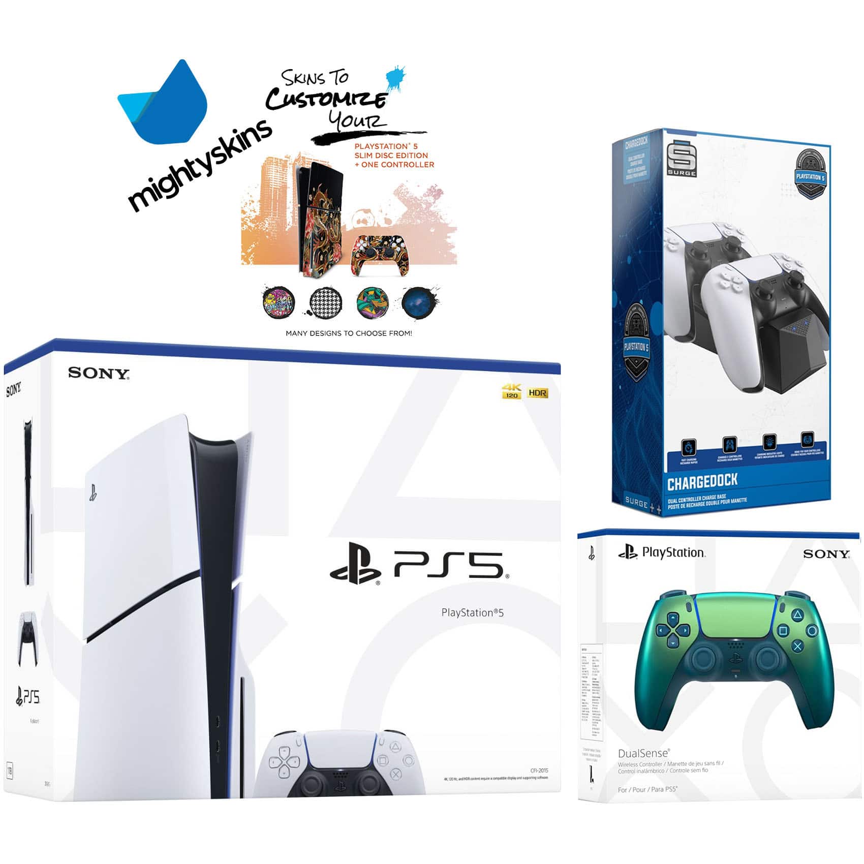 PlayStation 5 Slim Disc with Extra Controller, Dual Charging Dock and MightySkins Decal Voucher – PlayStation 5 PlayStation 5 Slim Disc with Extra Controller, Dual Charging Dock and MightySkins Decal Voucher – PlayStation 5