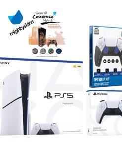 PlayStation 5 Slim Disc with Extra Glacier Controller, FPS Grip Kit and MightySkins Decal Voucher – PlayStation 5
