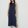 Women’s Navy Sleeveless Jersey Midi Dress with Pockets