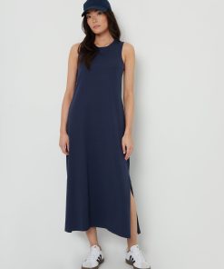 Women’s Navy Sleeveless Jersey Midi Dress with Pockets