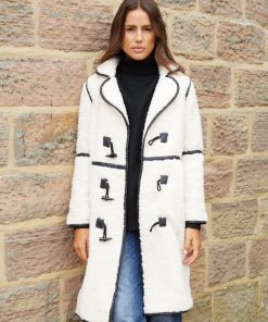 Women’s Ecru Longline Fleece Borg Toggle Coat