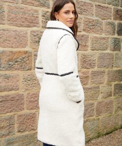 Women’s Ecru Longline Fleece Borg Toggle Coat