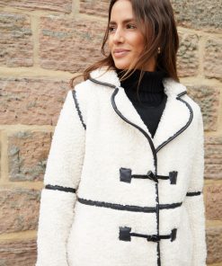 Women’s Ecru Longline Fleece Borg Toggle Coat