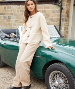 Women’s Beige Fleece Borg Toggle Jacket