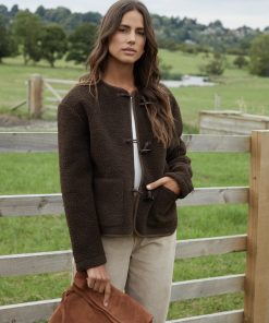 Women’s Chocolate Fleece Borg Toggle Jacket