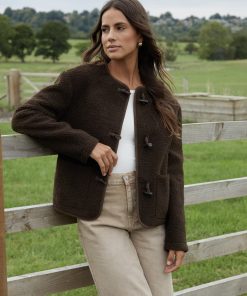 Women’s Chocolate Fleece Borg Toggle Jacket