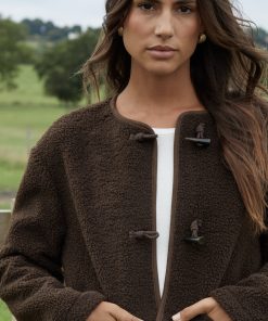 Women’s Chocolate Fleece Borg Toggle Jacket