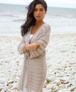 Women’s Stone Longline Crochet Cardigan
