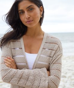 Women’s Stone Longline Crochet Cardigan